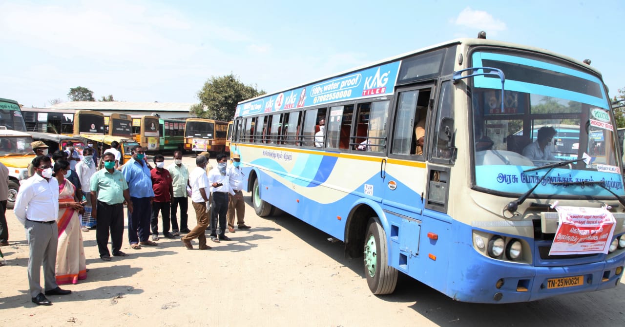 collector flag off bus team for corona eradicate work in thiruvannamali