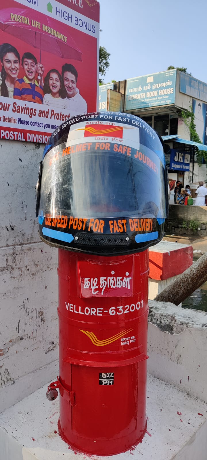 The post office raised awareness by keeping a Post box with a helmet