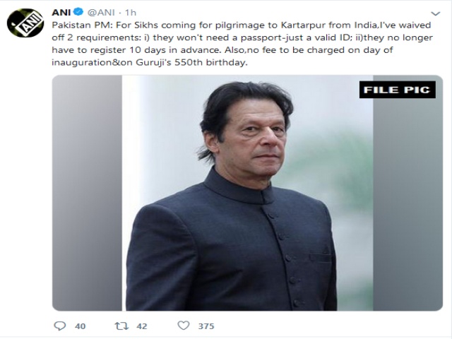 Imran Khan forgives Kartarpur corridor fees for one day for sikh pilgrims