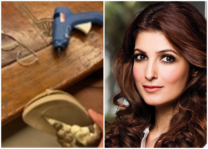 twinkle khanna fixes broken glasses and slippers in lockdown by herself video