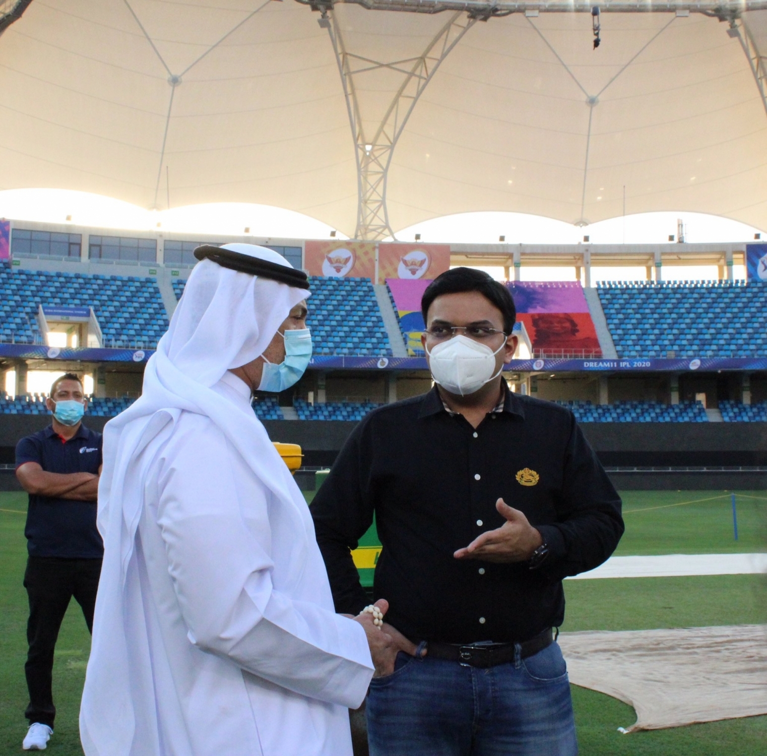 BCCI secretary Jay Shah talking to ECB president Abdul Rahman Bukhatir.