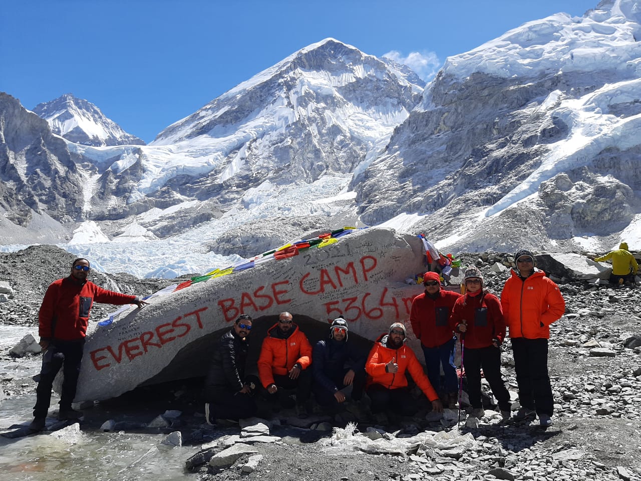 The joint team posing at Everest Base Camp.