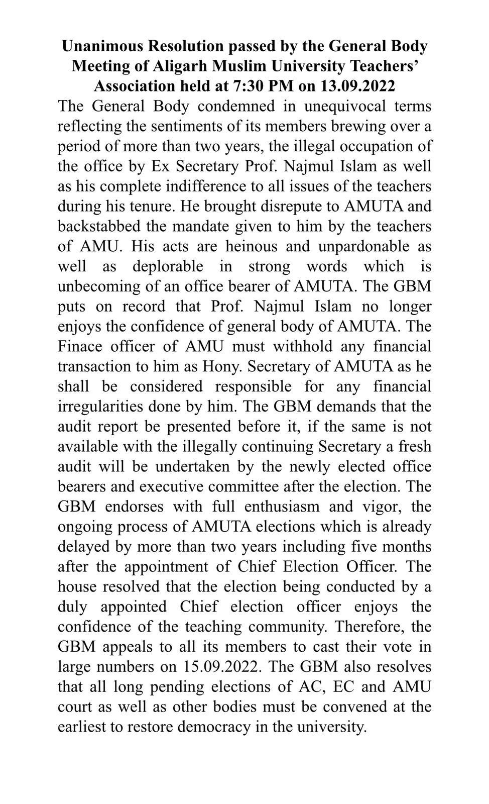 AMU Teachers Association Election