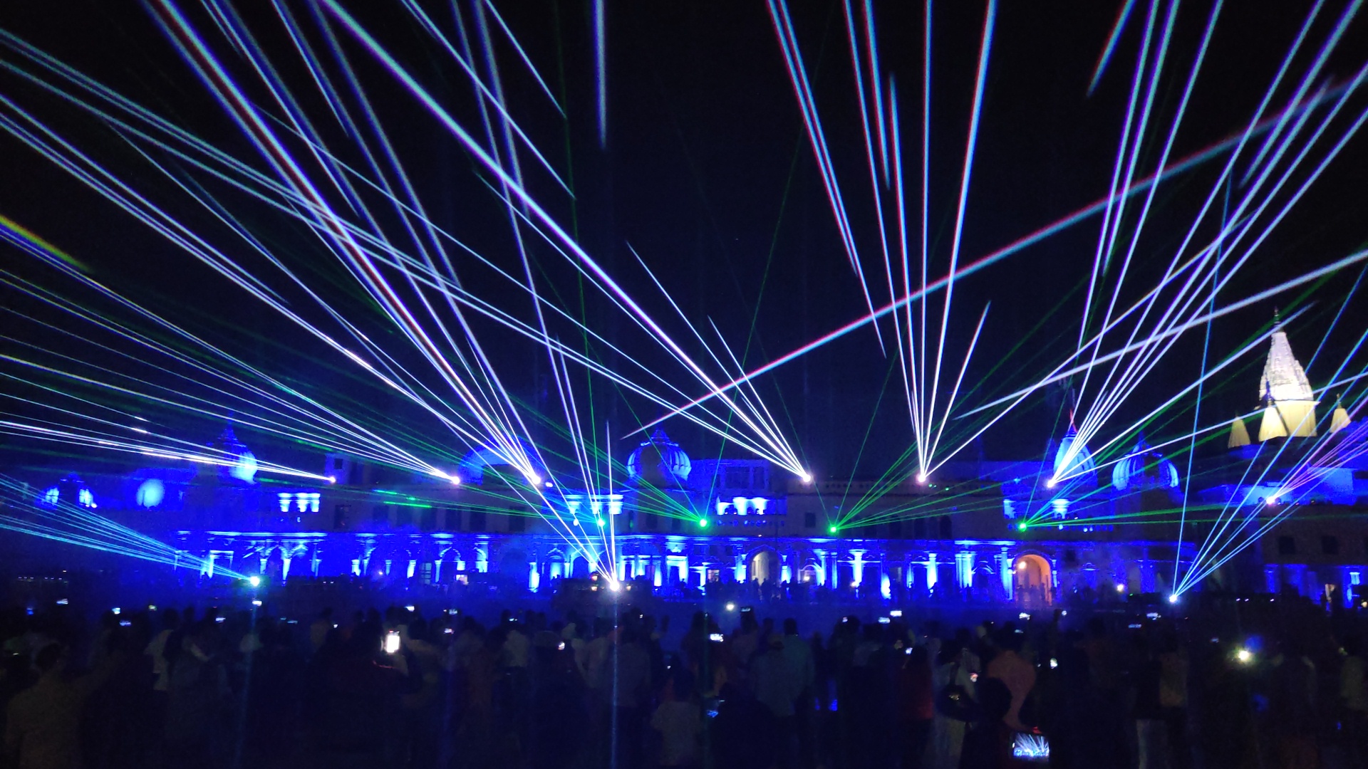 ayodhya lit up with colorful laser lights