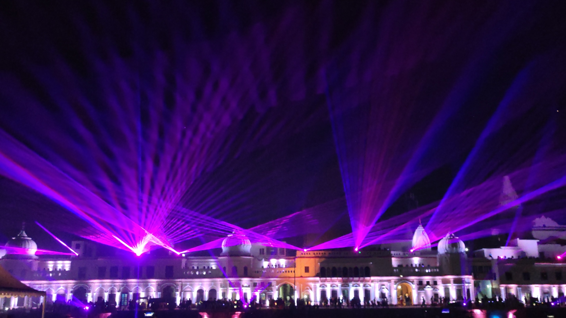 ayodhya lit up with colorful laser lights
