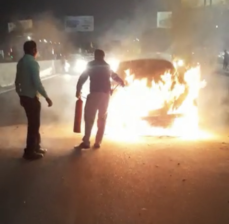 Moving car got fire in greater noida