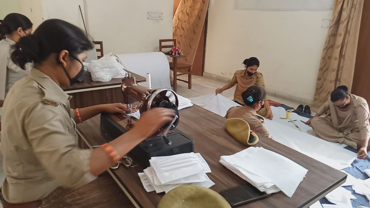 lady constable making mask