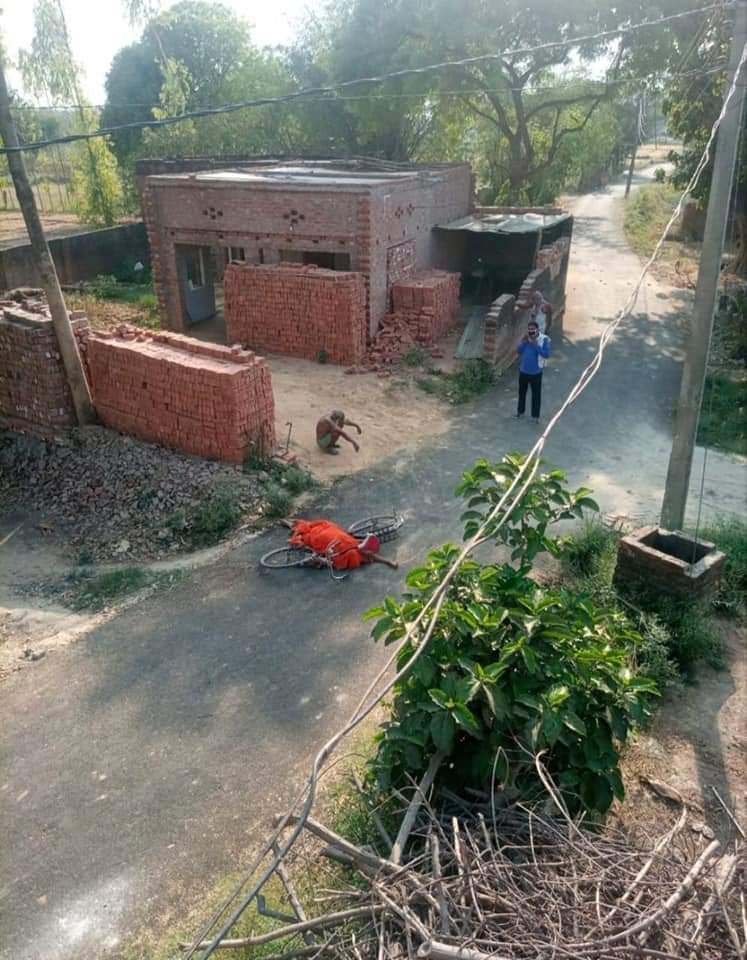 Dead body on bicycle