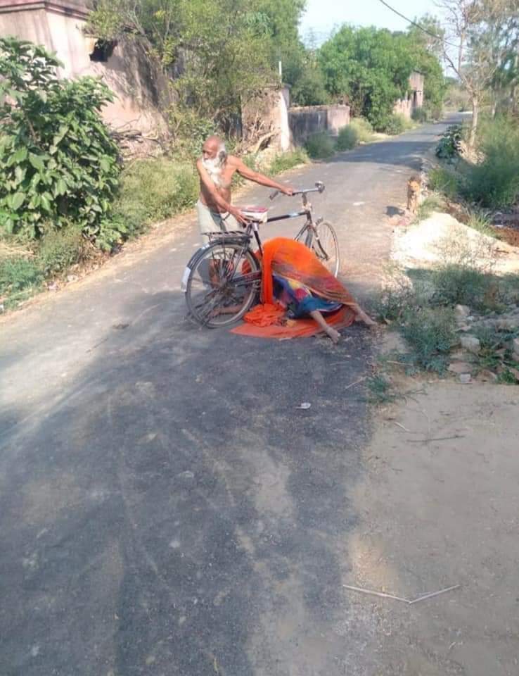 Dead body on bicycle