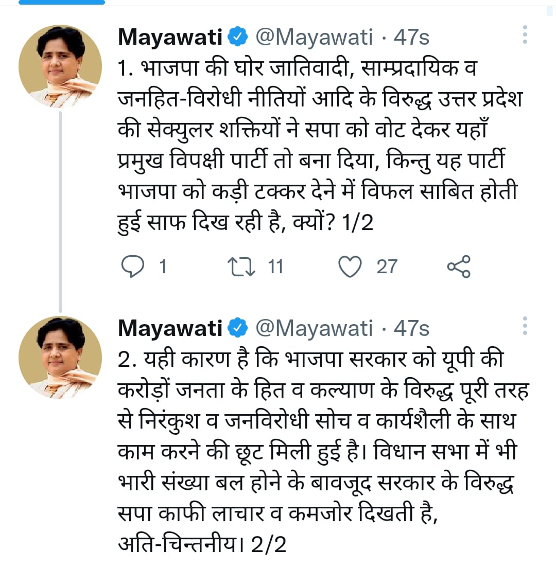 BSP President Mayawati tweet