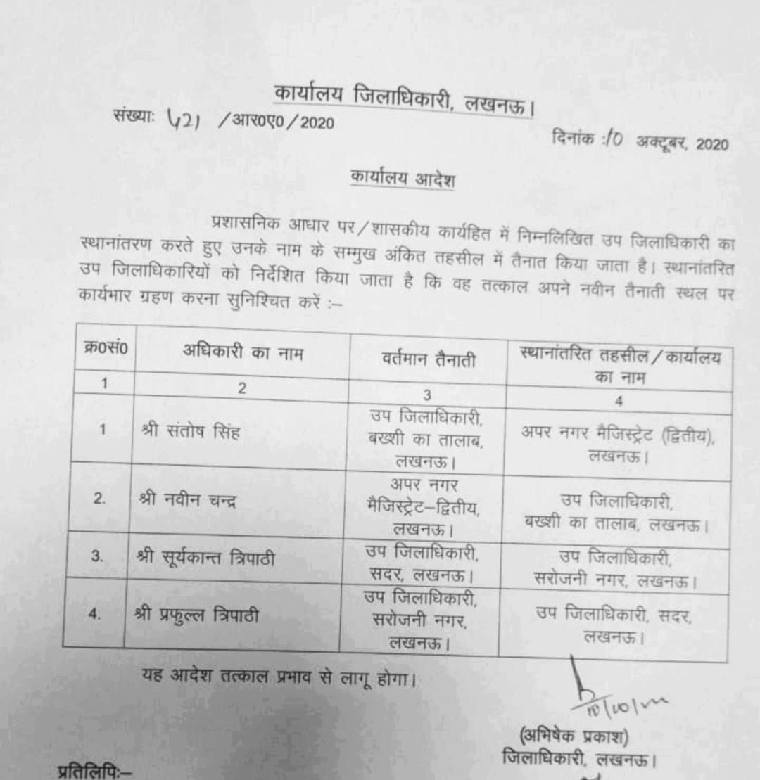 4 sdm and 6 tehsildars transferred