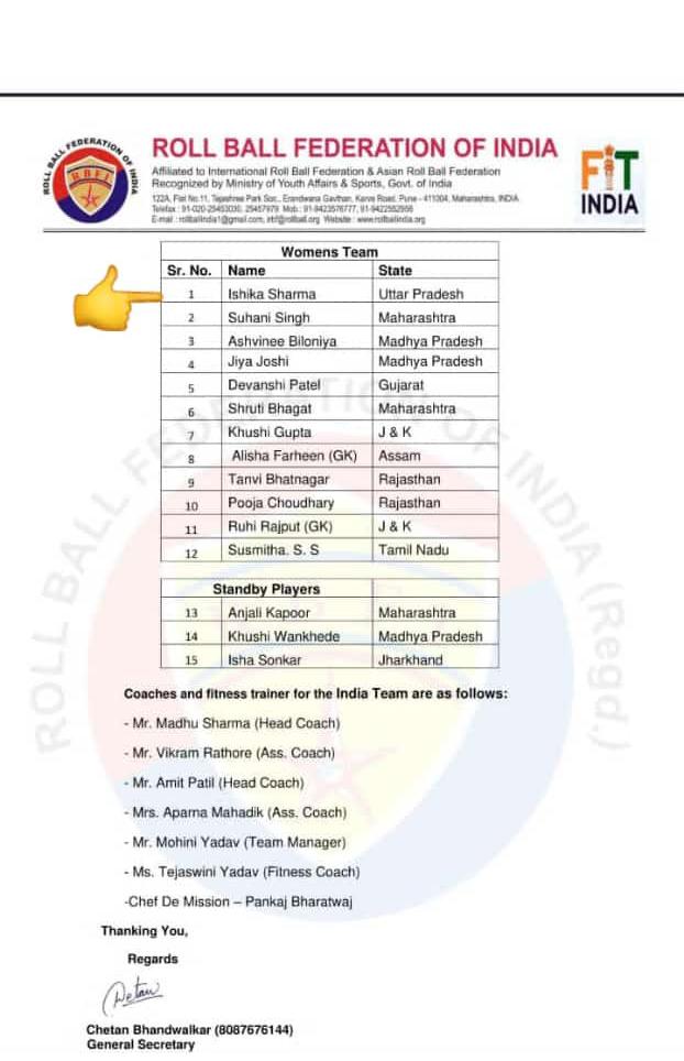 रोल बॉल वर्ल्ड कप के लिए भारतीय टीम से मेरठ की ईशिका तैयार.