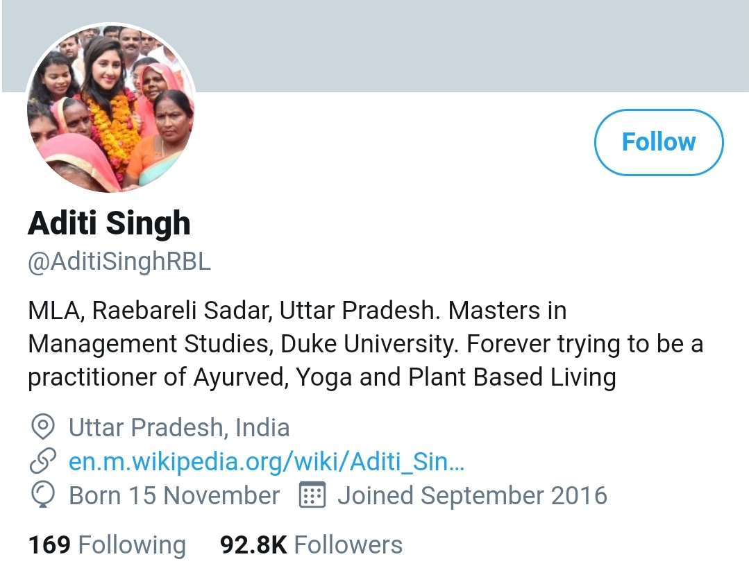 aditi singh removed congress name on his twitter handle