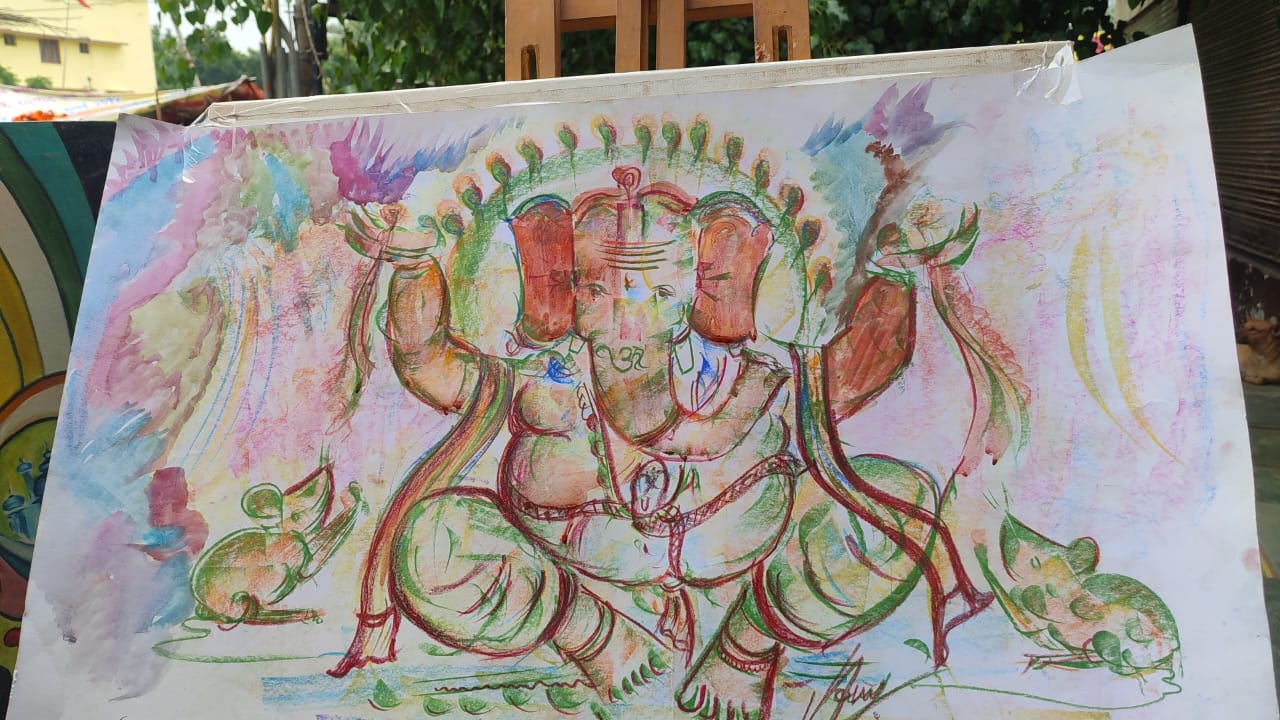 ganapati bappa painting with closed eyes