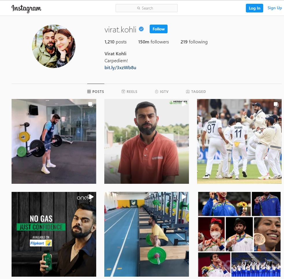 Virat Kohli Instagram, விராட் கோலி  இன்ஸ்டாகிராம் ஃபாலோவர்ஸ், இன்ஸ்டாகிராம், 150 மில்லியன் இன்ஸ்டாகிராம்