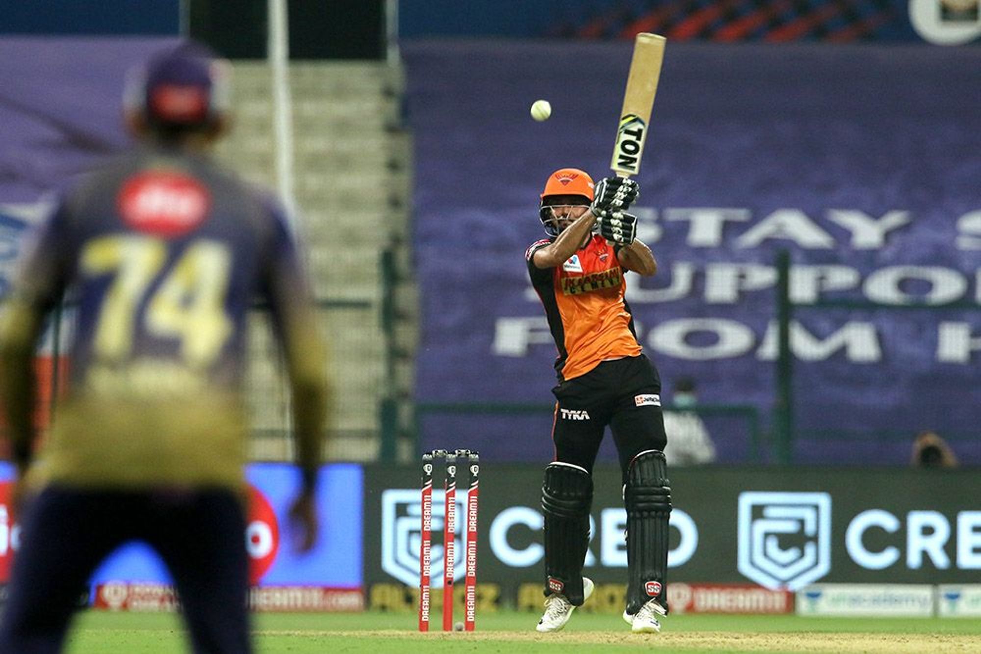 Manish Pandey of Sunrisers Hyderabad plays a shot during match 8 of season 13 of the Indian Premier League.