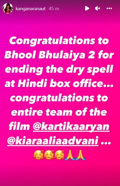 Kangana Ranaut congratulates team Bhool Bhulaiyaa 2