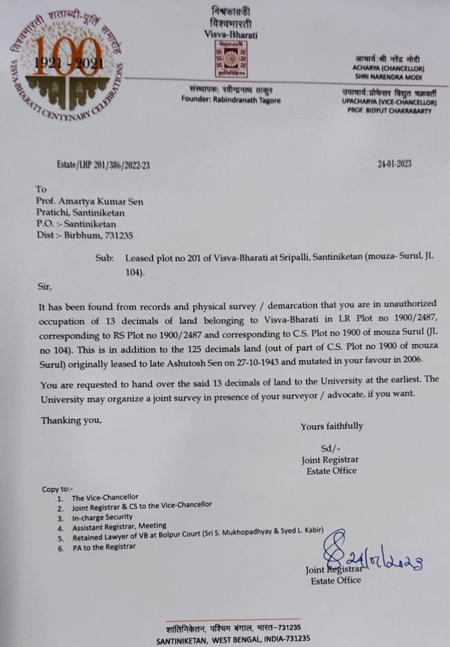 Visva Bharati shoots letter to Amartya Sen