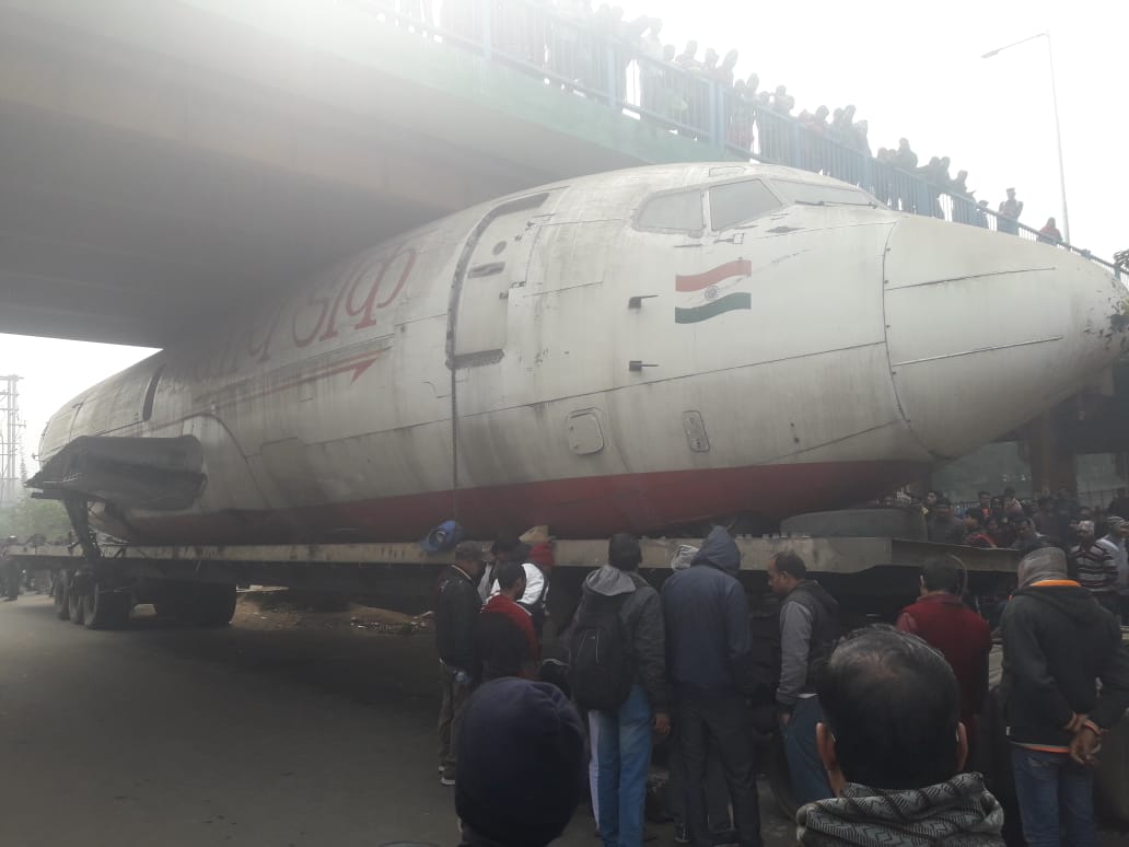 A truck carrying cargo aircraft got stuck in over-bridge in Durgapur