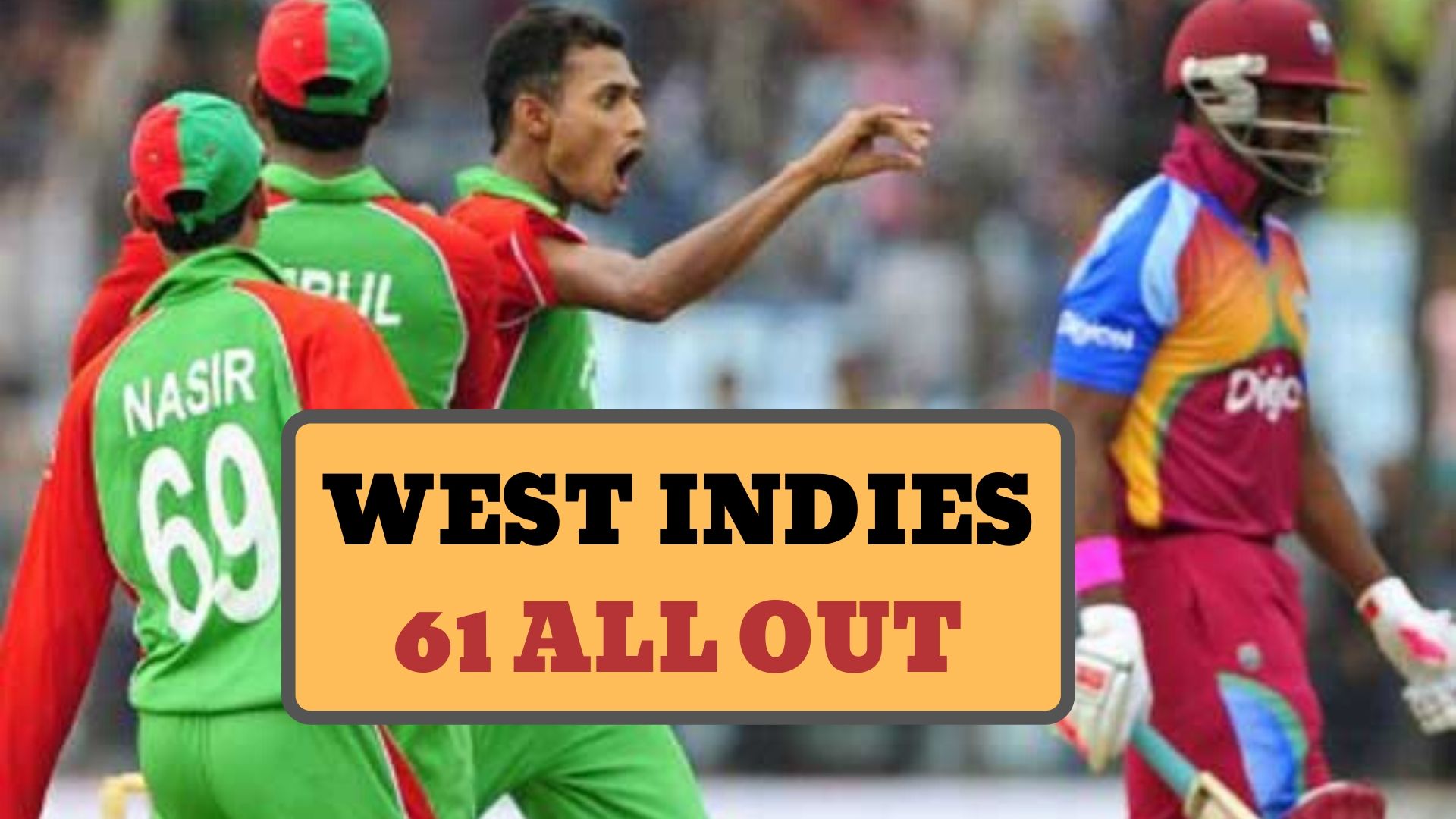 In 2011, West Indies were bowled out for 61 against Bangladesh.