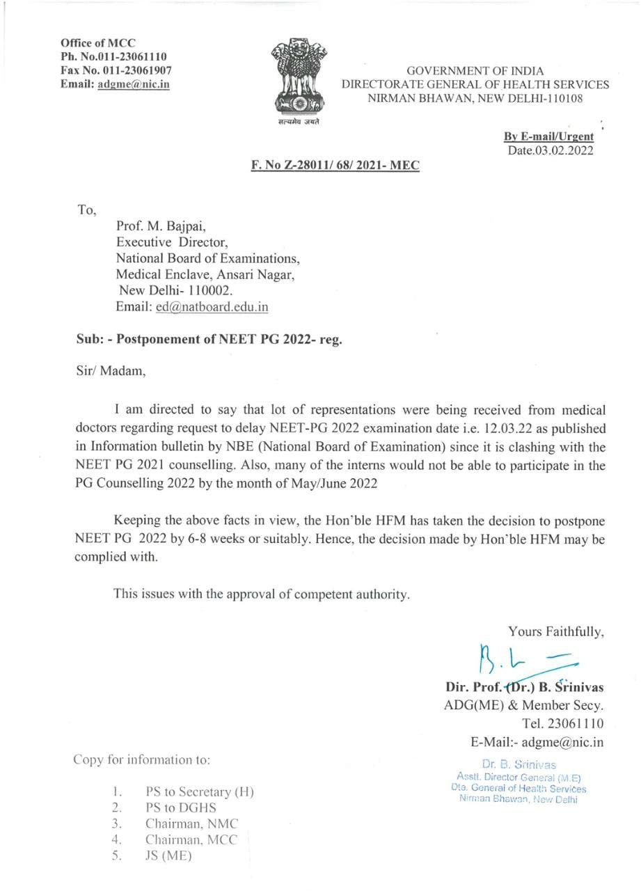 Postponement of NEET PG 2022