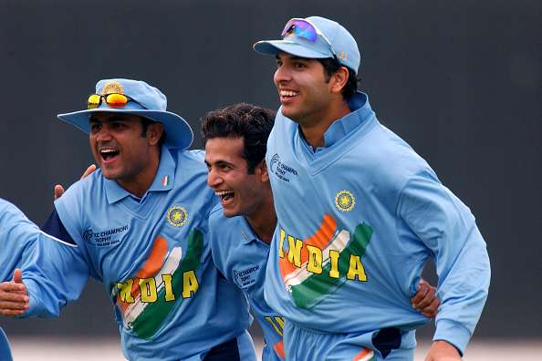 Yuvraj Singh with Irfan Pathan and Virender Sehwag.